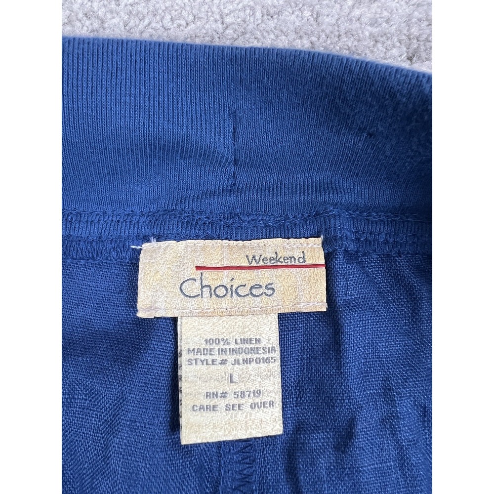 Weekend Choices Pants Womens L Blue Linen Cropped Wide Leg Drawstring‎ JLNP0165 - Picture 12 of 13